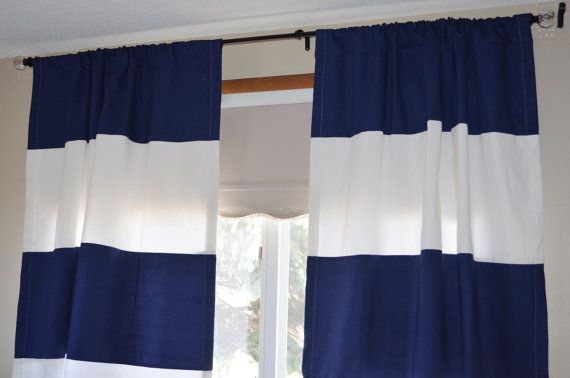 Shower Stall Curtains 54 X 78 Navy Blue and White Bathroom